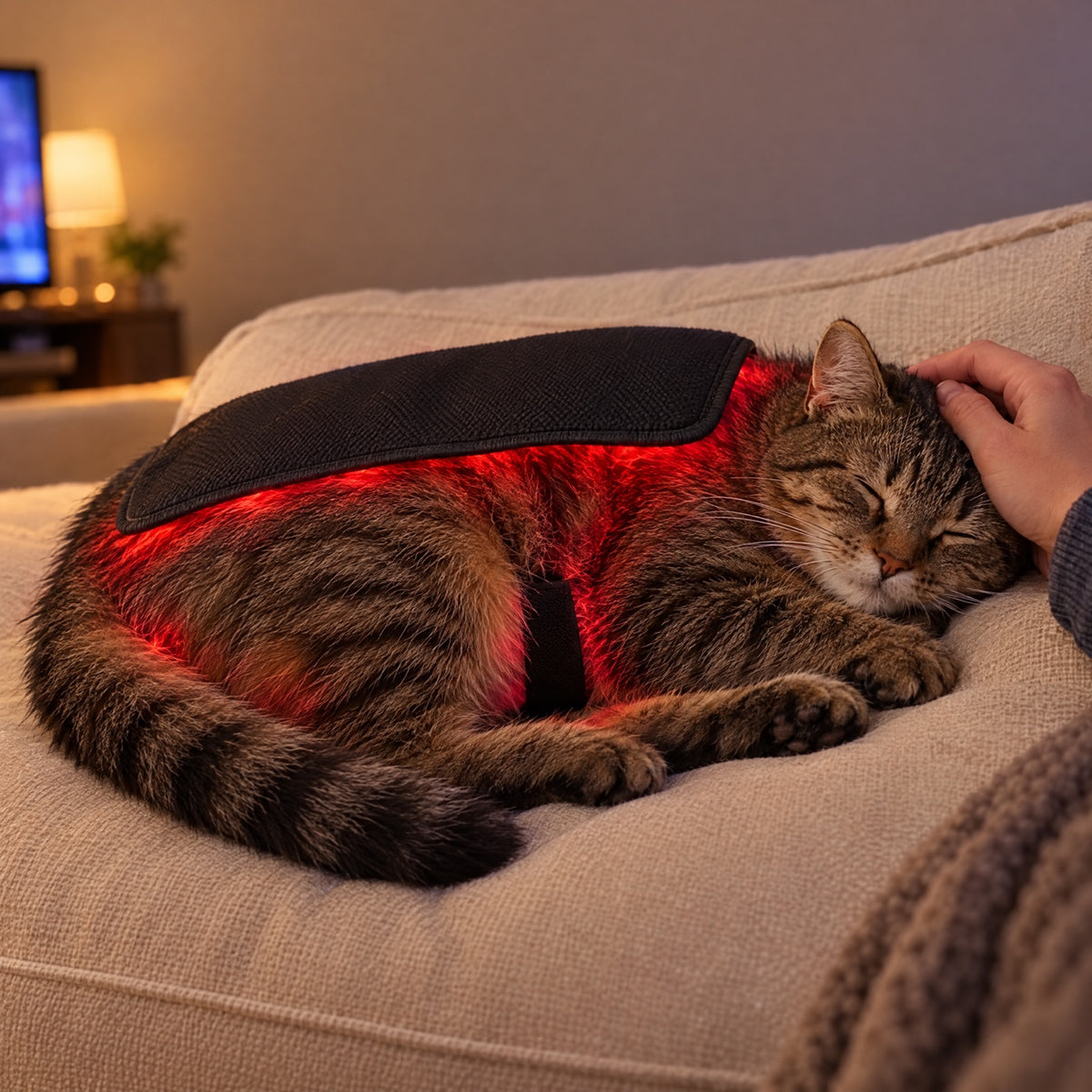 Tabby cat on the sofa with the back pad