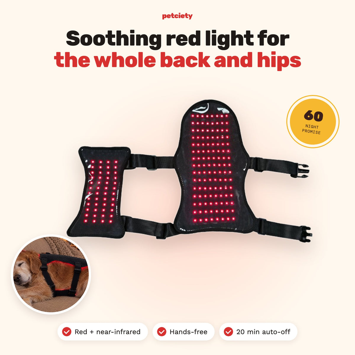 Petciety Full-Body Vest, soothing red light for the whole back and hips